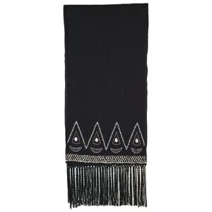 Black Beaded Fringe Scarf Shawl‎ Wrap Evening Party Special Occasion (V)